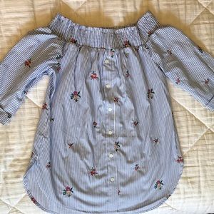 TIMING off the shoulder women’s top blue and white